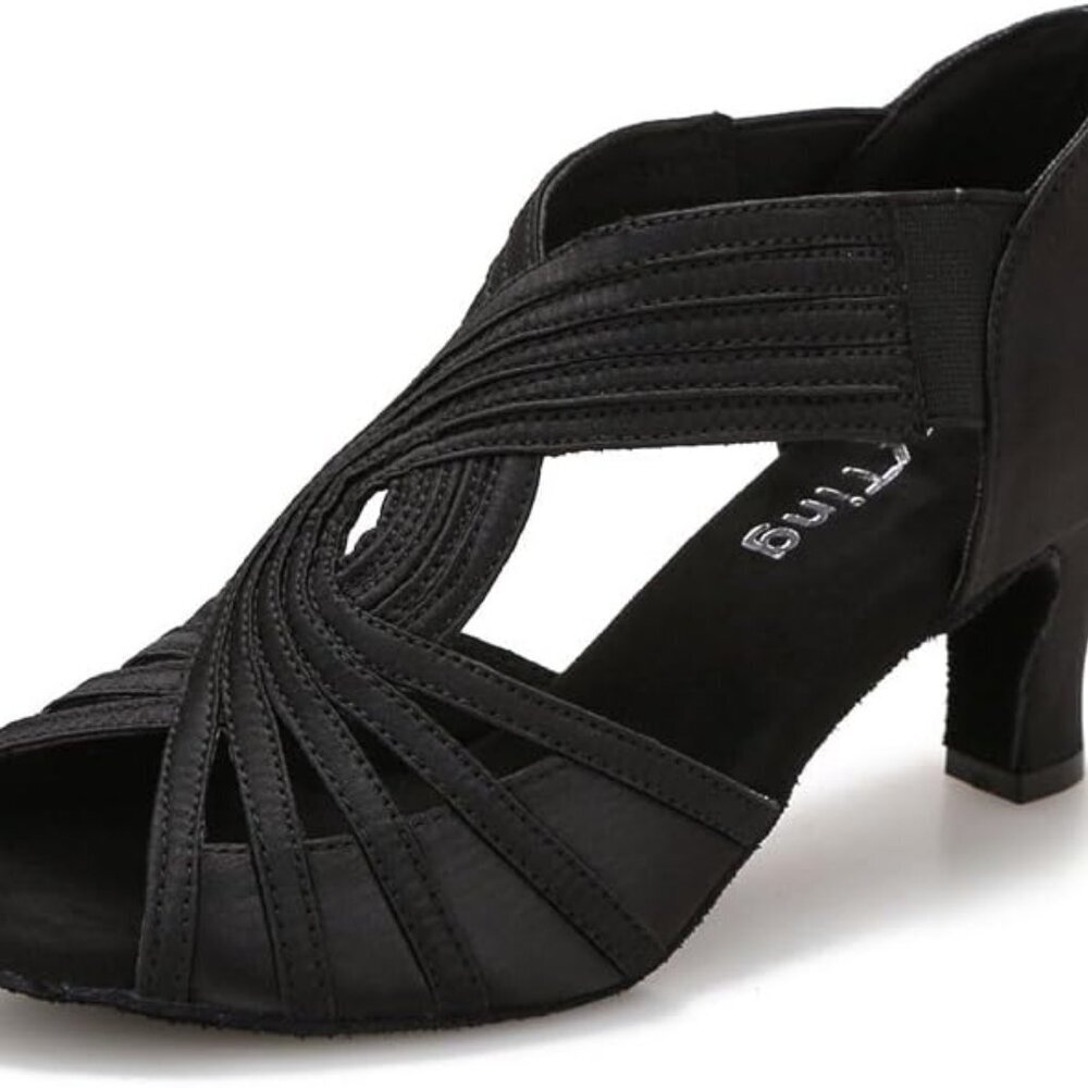 Women Latin Salsa Practice Dance Shoes Satin Suede 2.5'' Heels Size 9.5 - Picture 5 of 7